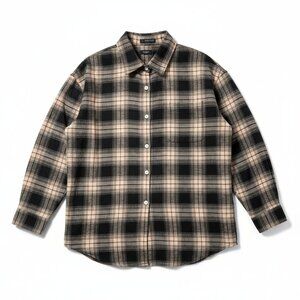 Beige & Black Plaid Flannel Shirt | Cozy Grunge Cottage core